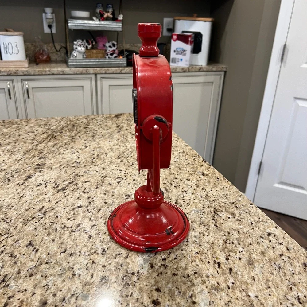 Retro Red Metal Tabletop Swivel Clock Distressed Farmhouse Decor Item 34895